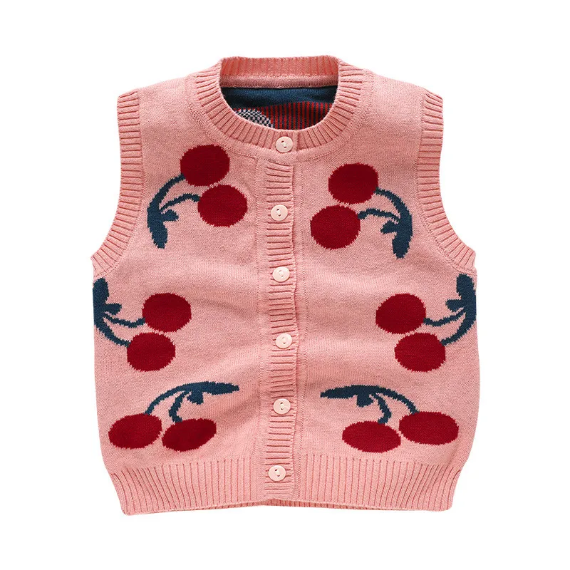 Cherry Baby Sweater Vest Toddler Kids Boys Girls Crochet Tops Cotton Soft Comfortable O-Neck Button Closure for Spring Autumn (4)