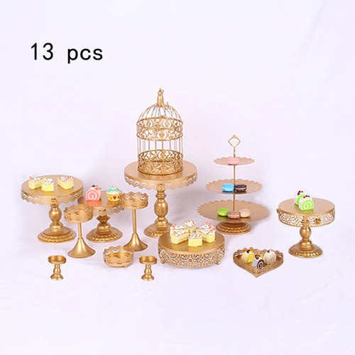 14-6 шт/набор Золотая зеркальная поверхность Свадебный десертный лоток стойка для кексов, пирожное-Корзиночка подставка для торта стол декоративное украшение для вечеринки - Цвет: 13 PCS