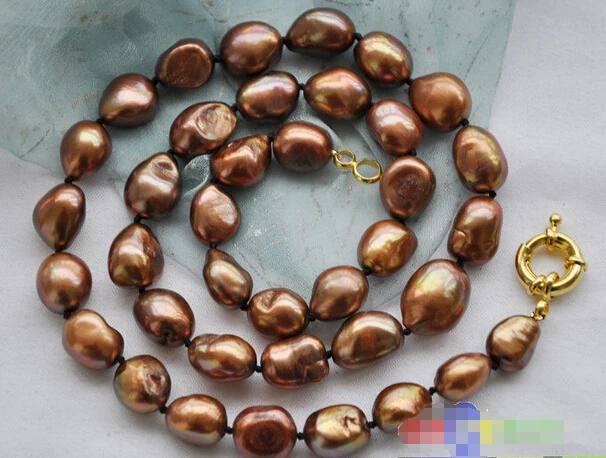 

HOT## Wholesale FREE SHIPPING 24" 15mm coffee baroque freshwater cultured pearl necklace p3574