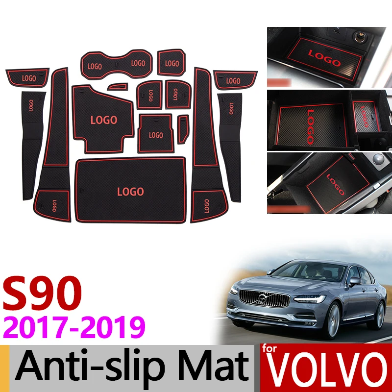 

for Volvo S90 Anti-Slip Rubber Cup Cushion Door Groove Mat S90 T4 T5 T6 T8 D3 D4 D5 AWD 2017 2018 2019 Accessories Car Stickers