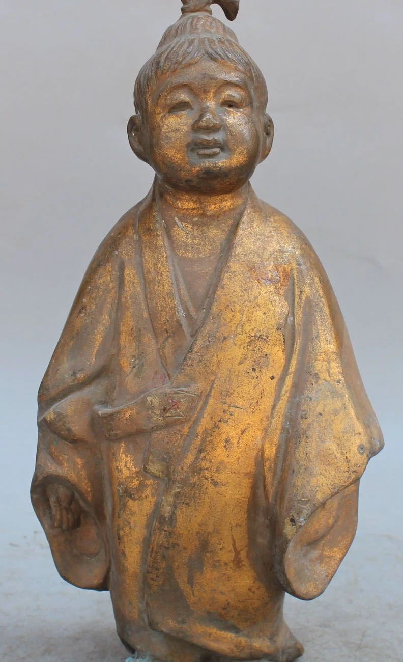 

Marked Chinese Folk collection Old Solid Bronze Gilt child children boy Sculptur