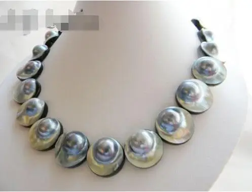 

Free shipping hot sale Women Bridal Wedding Jewelry >>18'' 20mm Black South Sea Mabe Pearl Necklace Mabe Clasp