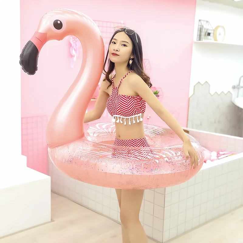 

Rooxin 120cm Rosegold Flamingo Pool Float Inflatable Circle Swimming Ring for Adult Kids Floating Seat Summer Pool Party Toys