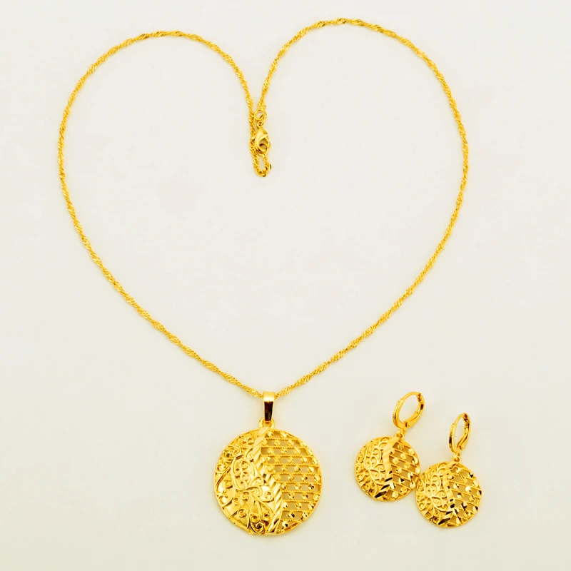 JHplated Эфиопский Круглый Золотой цвет ожерелье/кулон/серьги Ювелирные наборы для женщин