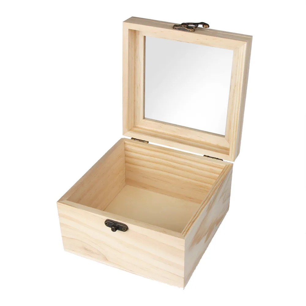 

New simple design Storage Box Wooden With Lid Golden Lock Postcard Organizer Handmade Jewelry Case Valentine's Day Gift