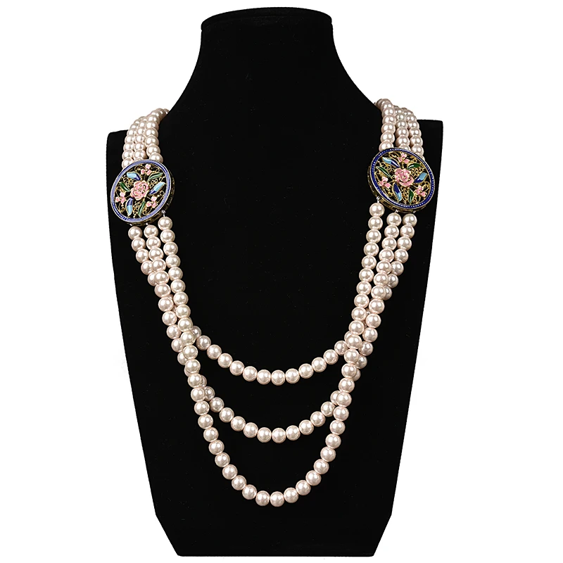 

Three rows Orange multi-layer Imitation Pearls 8mm For Handmade DIY jewelry Necklace 28-32inch Customized For Women H162