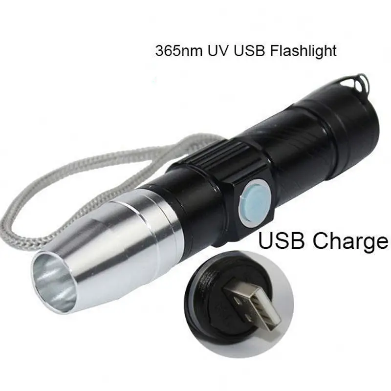 Mini-365nm-UV-Flashlight-CREE-LED-Fluorescence-Detection-Purple-Violet-Light-USB-UV-Led-Flashlight-Torch_