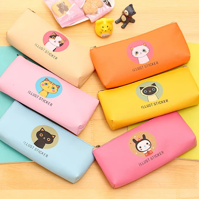 

(1Pcs/Sell) Pu Cat Kawaii PencilsBags Kawaii Girl Pencil Case Durable Large Capacity School Supplies Stationery High Quality