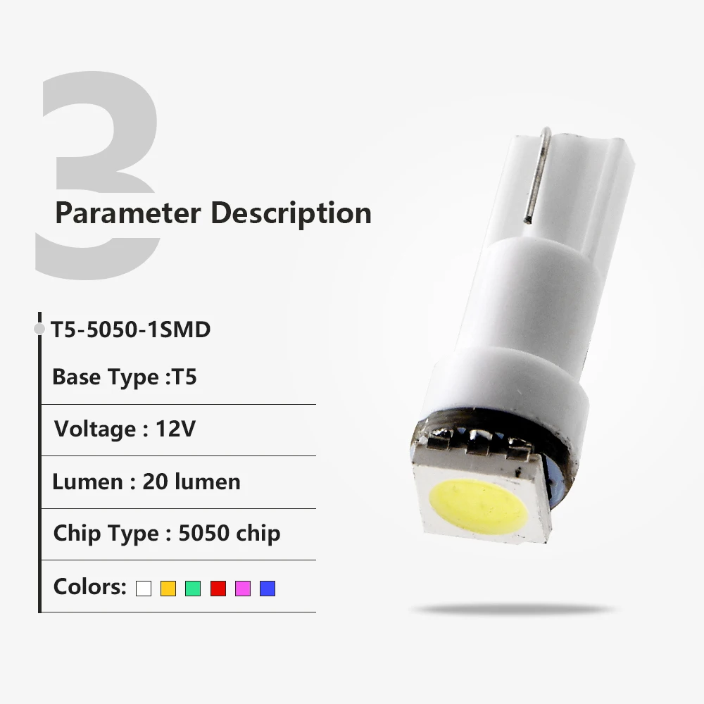 10 шт. T5 5050 1 SMD 1LED лампы с клиновидным основанием для приборной панели сигнальные