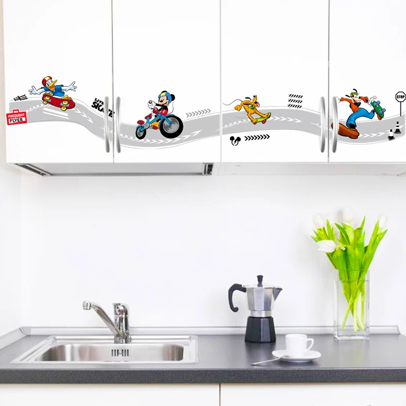 

Cartoon Mickey Goofy Donald Duck Skateboard Sports Wall Stickers For Kids Room Wall Art Decor Posters Diy Removable Decals
