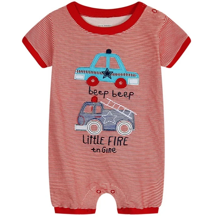Модные комбинезоны в полоску с машинками для маленьких мальчиков, красивый костюм для новорожденных, комбинезоны для малышей, детская одежда из хлопка - Цвет: Red Stripe
