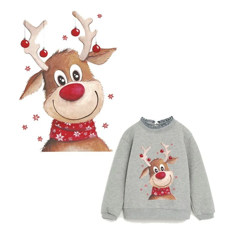 Милый Рождественский олень, железные Пластыри для переноса тепла, гладильная наклейка для DIY одежды, футболки, супер моющиеся для детского декора