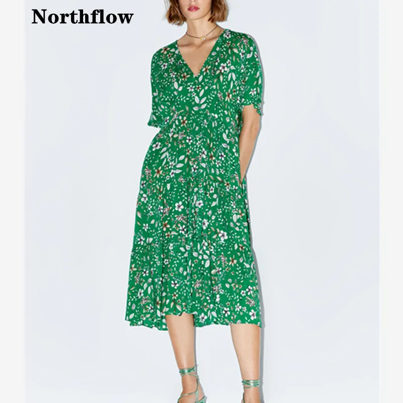 Northflow 2019 летнее женское платье vestidos в английском стиле с цветочным v-образным