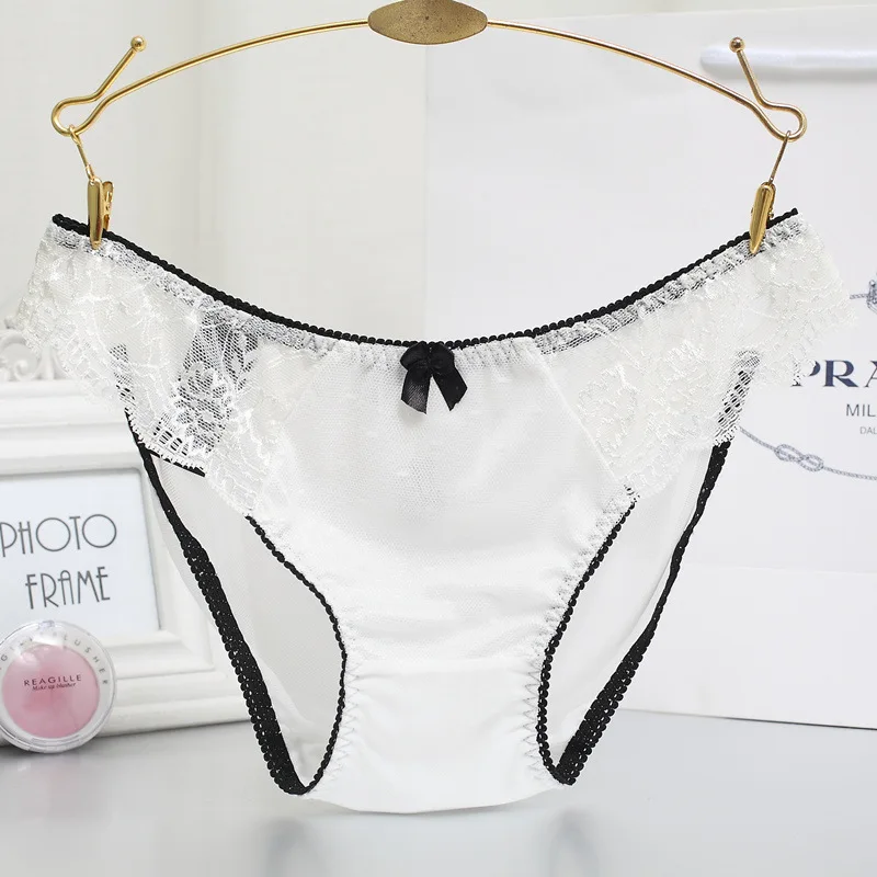 Plus Size M-XXXL Sexy Lace Underwear Women Seamless Transparent Panties Bow Decoration Briefs Lingerie Pants (16)