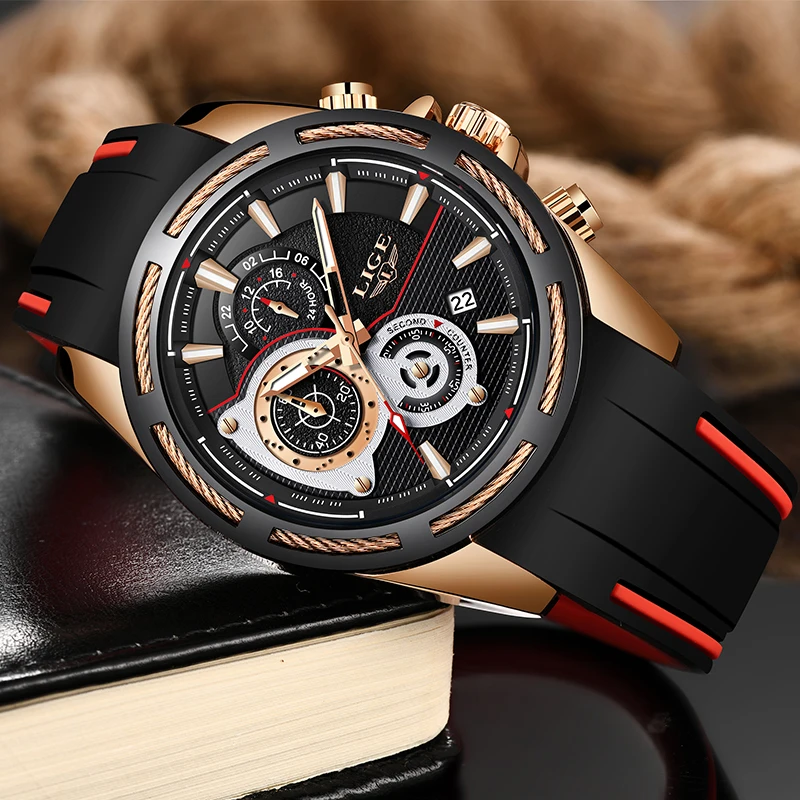 

LIGE 2019 Men Watch Multifunction Sport Chronograph Silicone Strap Luxury Designer Waterproof Quartz Watches Relogio Masculino