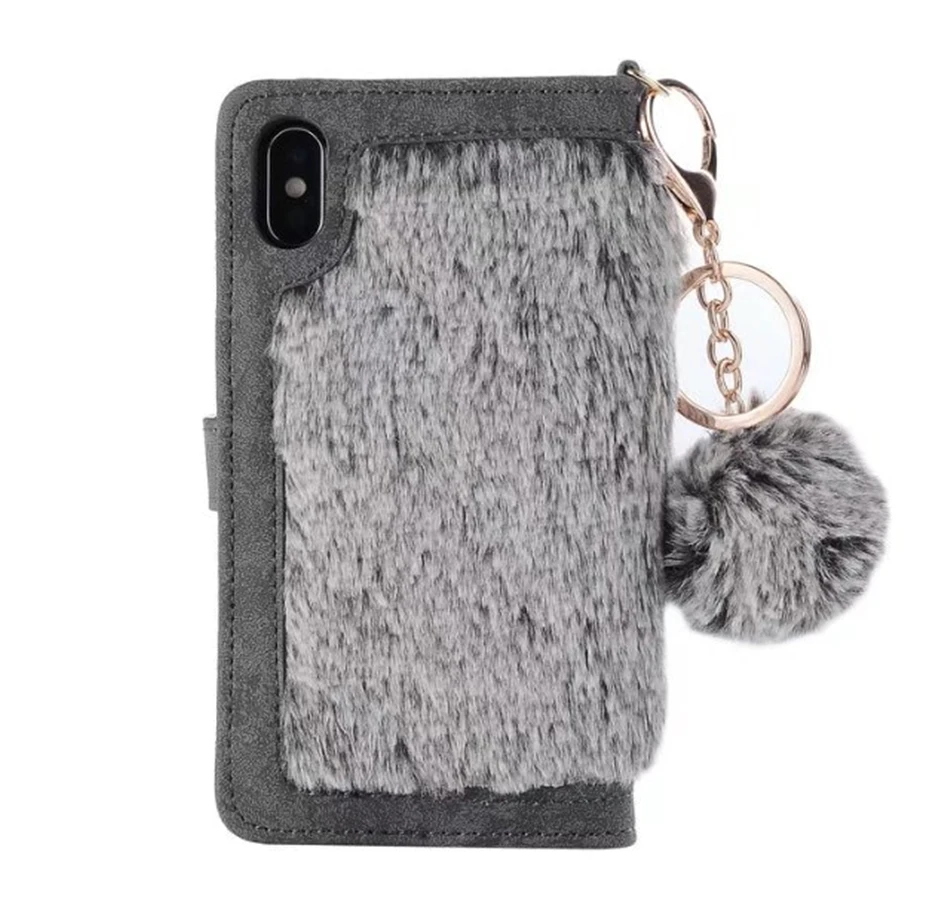 Для iphone X Case 2 в 1 кошелек на магнитной застежке на кроличьем меху Чехлы для iphone X 10 меховой плед стильные трусы+ чехол для телефона с карманом для карты