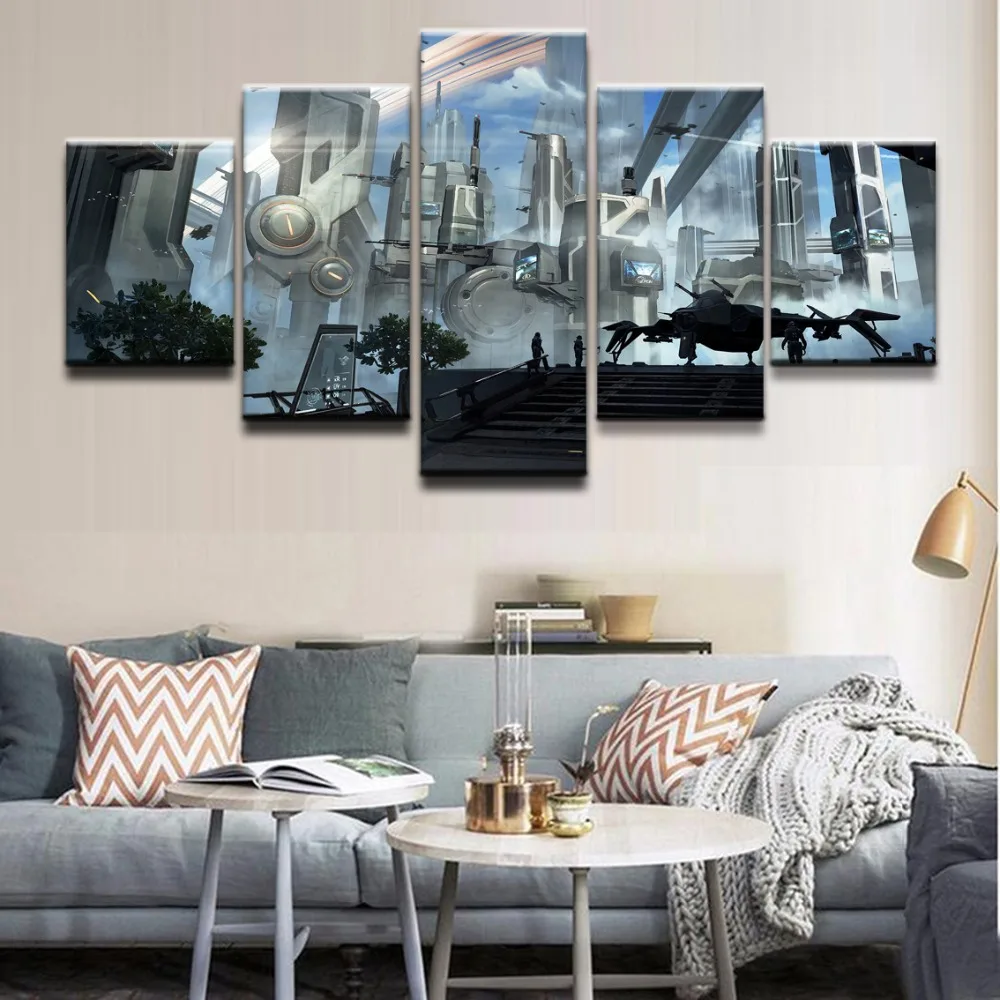 Canvas Oil Painting Modern Picture Print Wall Art 5 Pieces Home Decor Building City Futuristic Star Citizen Poster Decor Frame Decorative Frame Oil Paintingpainting Modern Aliexpress