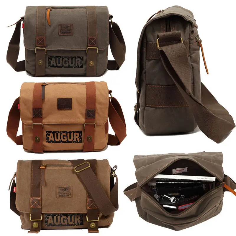 

Men's Vintage Canvas Satchel Messenger Bag School Shoulder Bag Travel Crossbody Bag Khaki Unisex