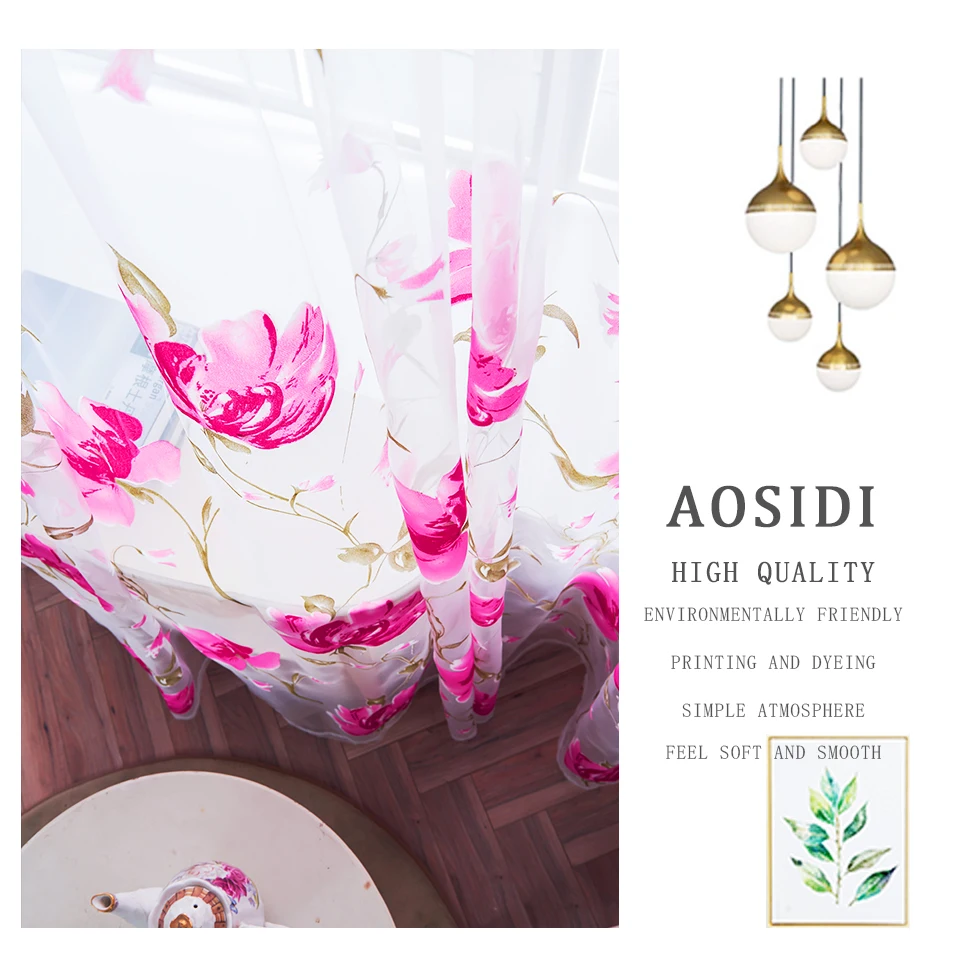 AOSIDI, отвесные оконные шторы с пионами для гостиной, современная спальня, большой цветочный декор, тюлевые Шторы для кухни, вуаль, жалюзи