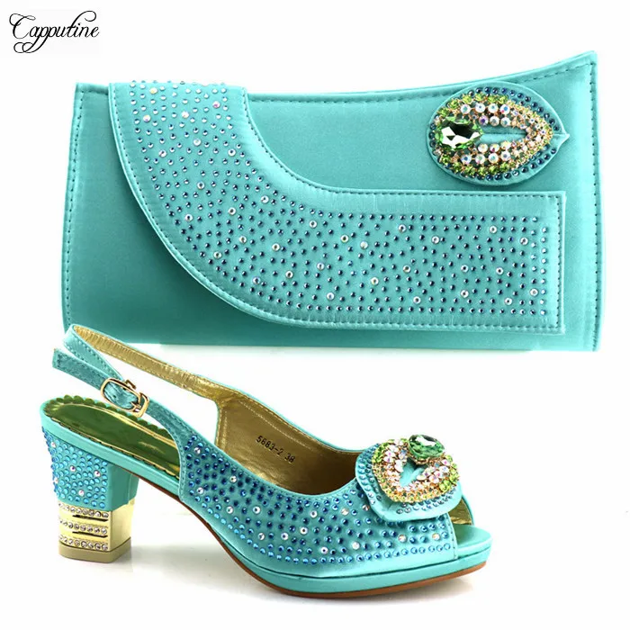 

Charming party shoes and purse sets series high heel sandal shoes matching with handbag 5683-2 water green