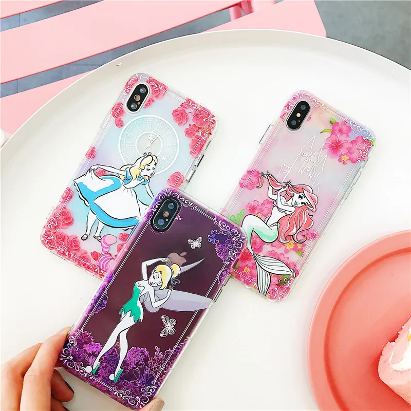 

Cute Cartoon Princess Mermaid Phone Case For iPhone X XS 6 6s 7 8 8 Plus Air Cushion Shockproof Soft Silicone Cover Funda Coque