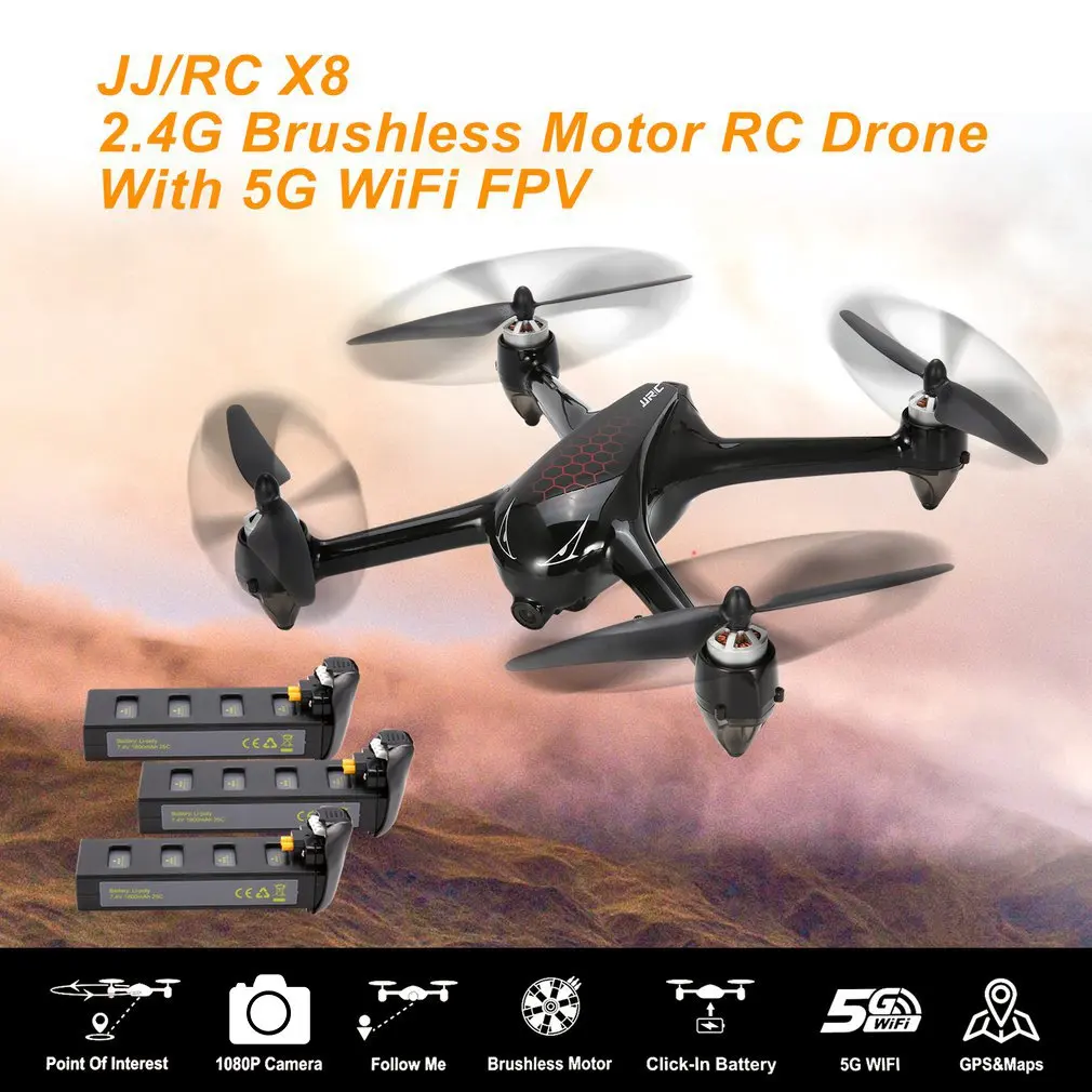 

JJR/C X8 GPS RC Drone with Camera 1080P 5G Wifi FPV Brushless Quadcopter Follow Me Altitude Hold Dron 3 Pcs Battery