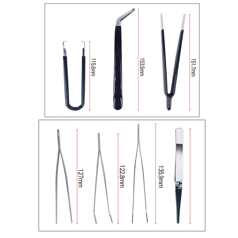 QUK Tweezers Set 7PCS Stainless Steel Industrial Anti-static Repair Mobile Phone Clock Watches Elbow Electronic Pliers Hand Tool5