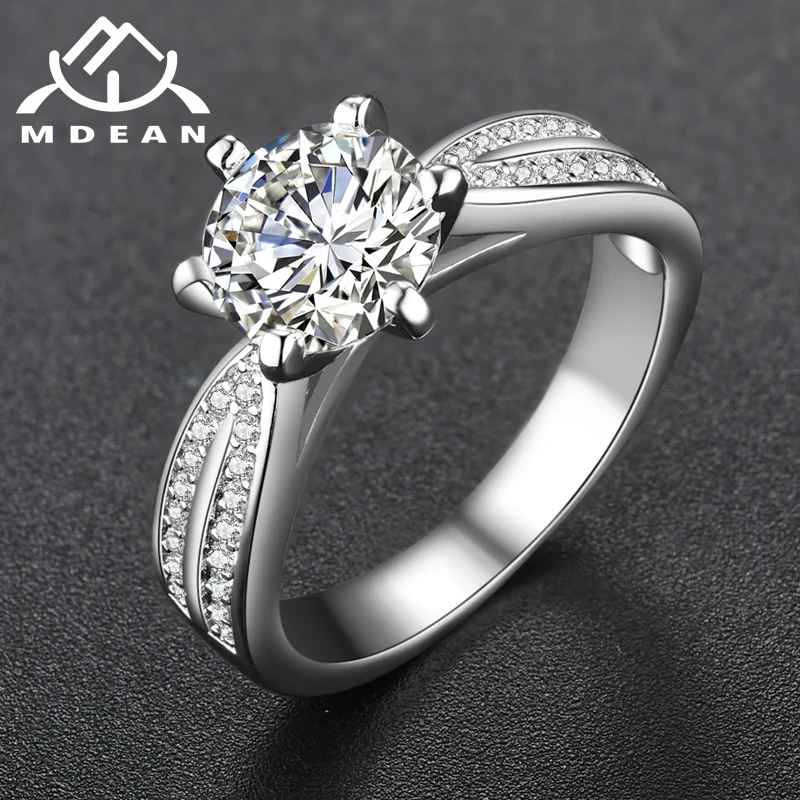 MDEAN White Gold gold Color Wedding wedding Rings for Women Round AAA Zircon Jewelry accessories Bague Bijoux Size 6-10 MSR251