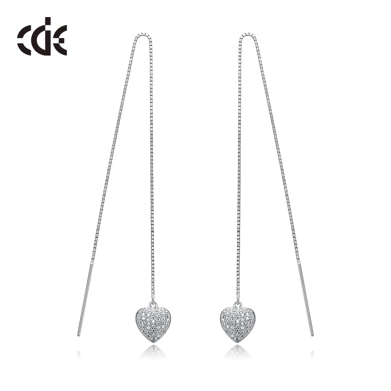 

CDE 925 Sterling Silver Earrings Jewelry Ear Wire Ladies Simple Version Heart-Shaped Inlaid Zircon Earrings Exquisite Jewelry