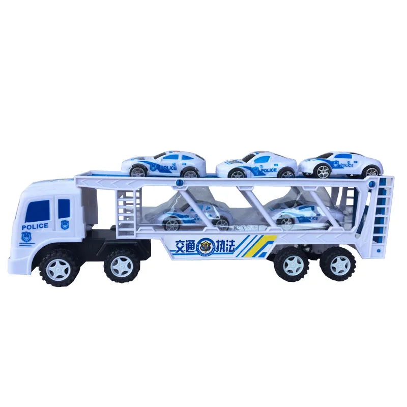 Инерционный трактор, двойной трактор, полицейский детский игрушечный автомобиль, Маленький грузовик с 5 маленькими полицейскими машинами, игрушки SZJUYI
