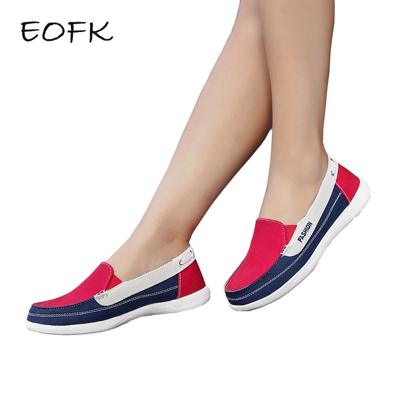EOFK Women Canvas shoes Woman Ladies Casual shoes Lady loafers Women's Flats Slip On Shoes tenis feminino zapatos de mujer 