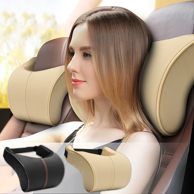 2pcs Car Neck Headrest Pillow 3D Space Memory Cotton Neck Pillow PU