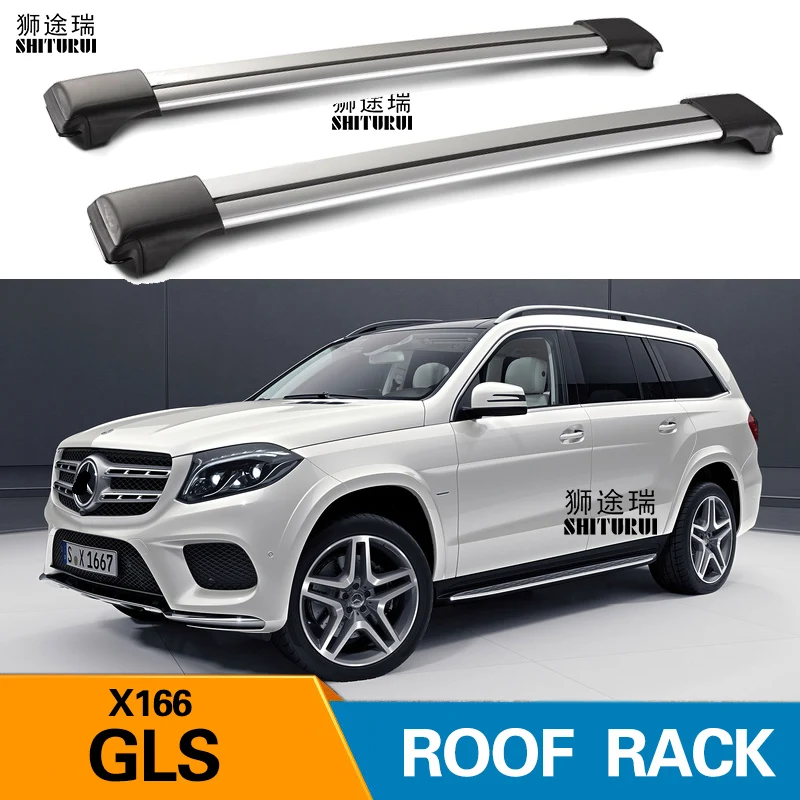 2 قطع قضبان سقف لمرسيدس-بنز GLS X166 SUV 2016 + 2018 2019 سبائك الألومنيوم الجانب القضبان عبر القضبان حامل سقفي الأمتعة