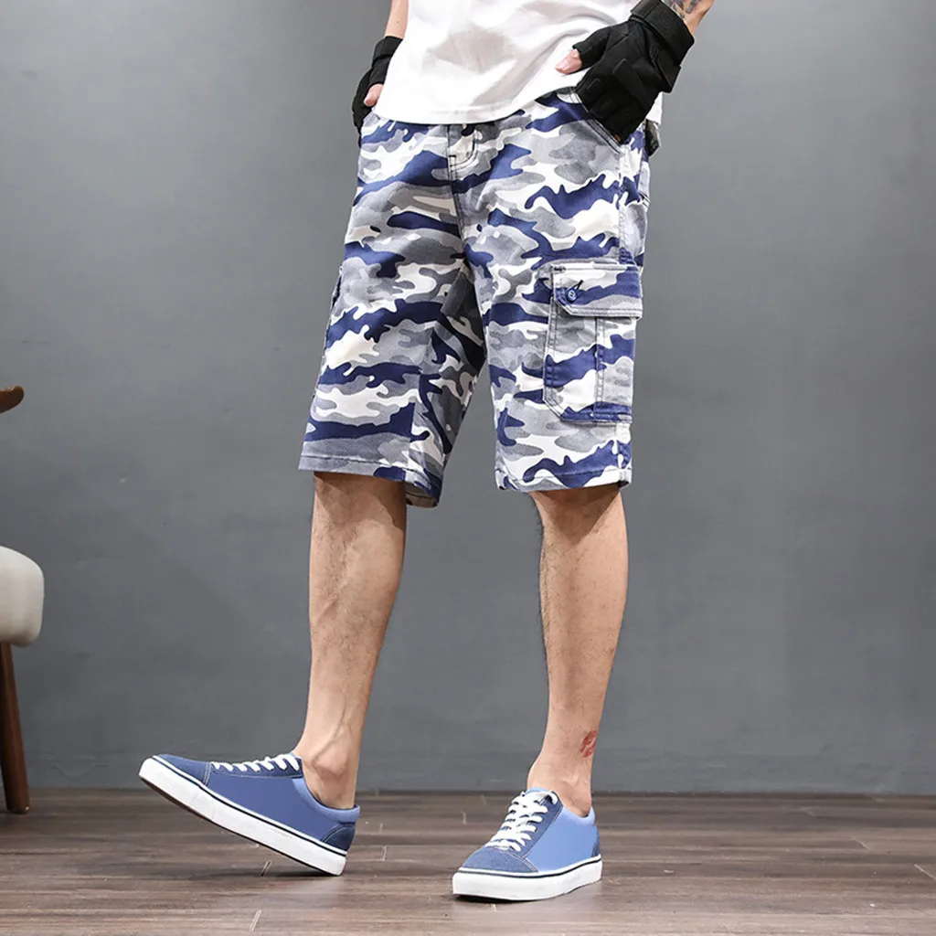 Мужские Короткие повседневные летние камуфляжные джинсы, Прямые пляжные шорты, мужские шорты