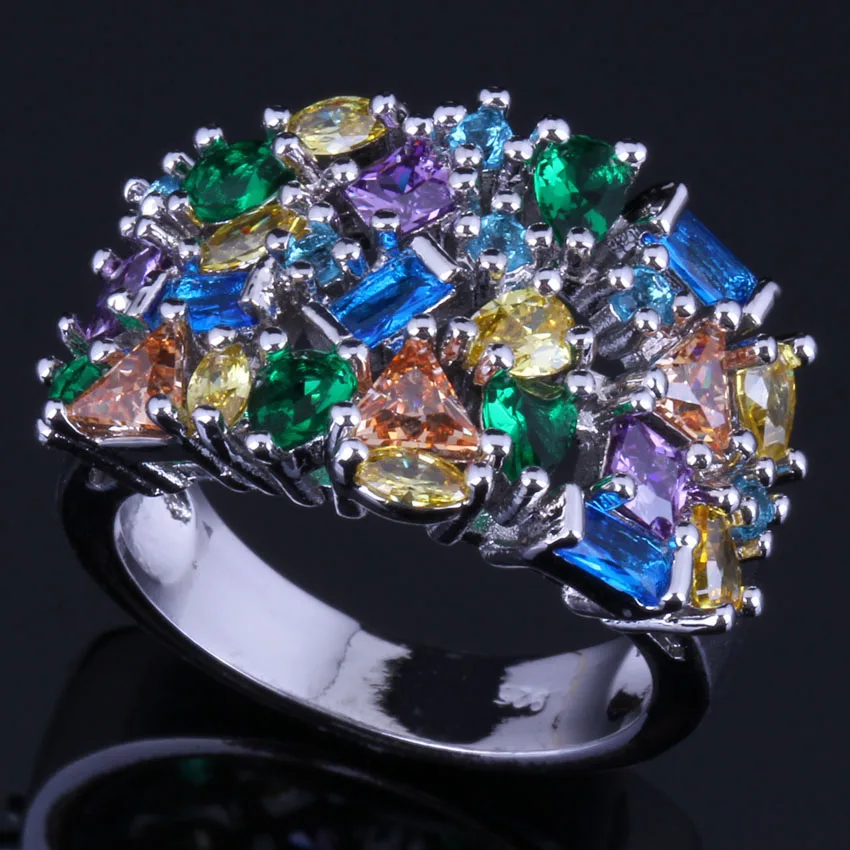 

Graceful Multigem Multicolor Brown Cubic Zirconia Silver Plated Ring V0583