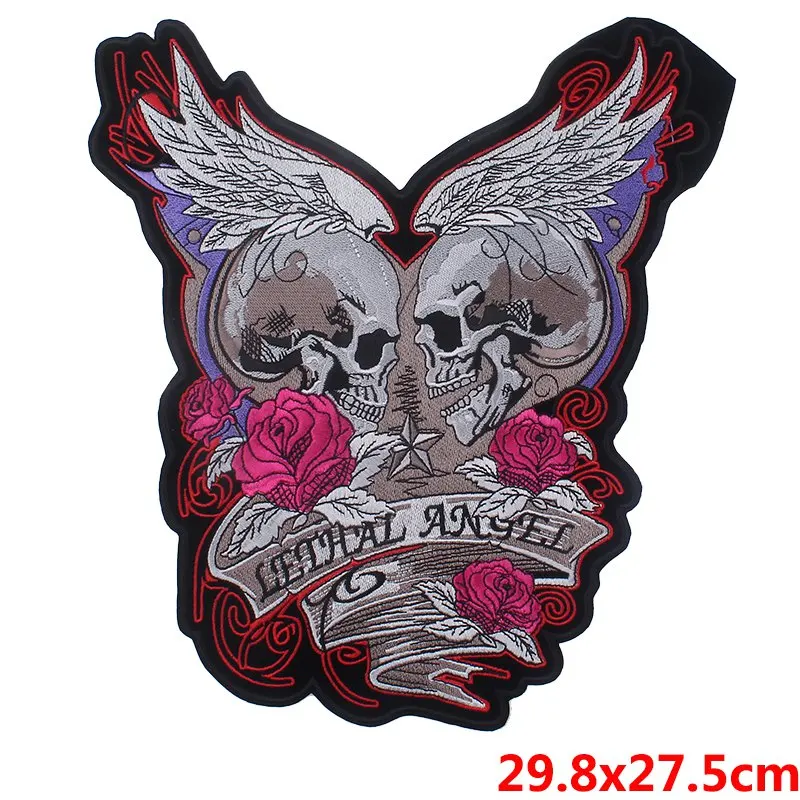 Prajna Skull Patch Big Rock Motorcycle Patch Stalker Rose Wings Iron On Ironing Embroidered Biker Patches For Clothes Jacket DIY