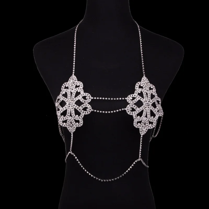 Сексуальная Очаровательная цепочка для тела со стразами бюстгальтер для женщин цветок Кристалл ювелирные изделия ожерелья для тела Грудь цепь Топ ювелирные изделия - Окраска металла: Silver