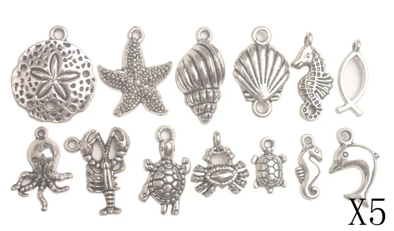 

65PCS Antiqued Silver Metal Bali Sea Animal Charms for Jewelry Making