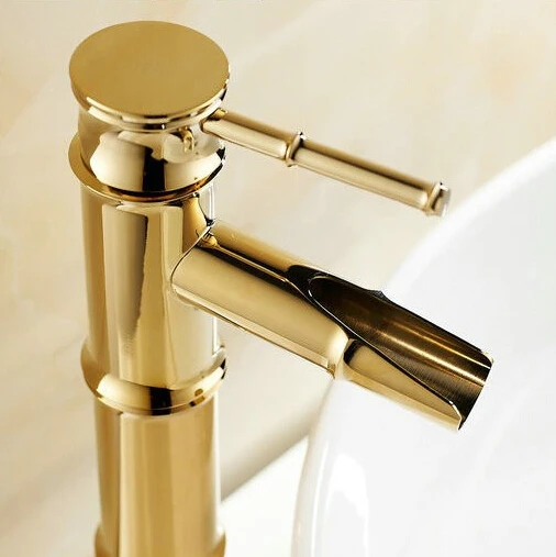Высокий бамбуковый кран водопад золотого цвета для ванной 8026K|bathroom tap|bamboo waterfallbamboo