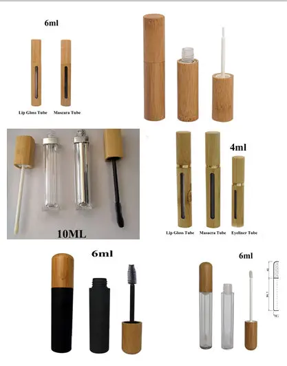 100 шт пустая 4 мл 5 мл 6 мл 10 мл бамбуковая туба для блеска для губ бутылка для макияжа тушь для ресниц Косметическая подводка для глаз туба с расческой для ресниц многоразовый контейнер