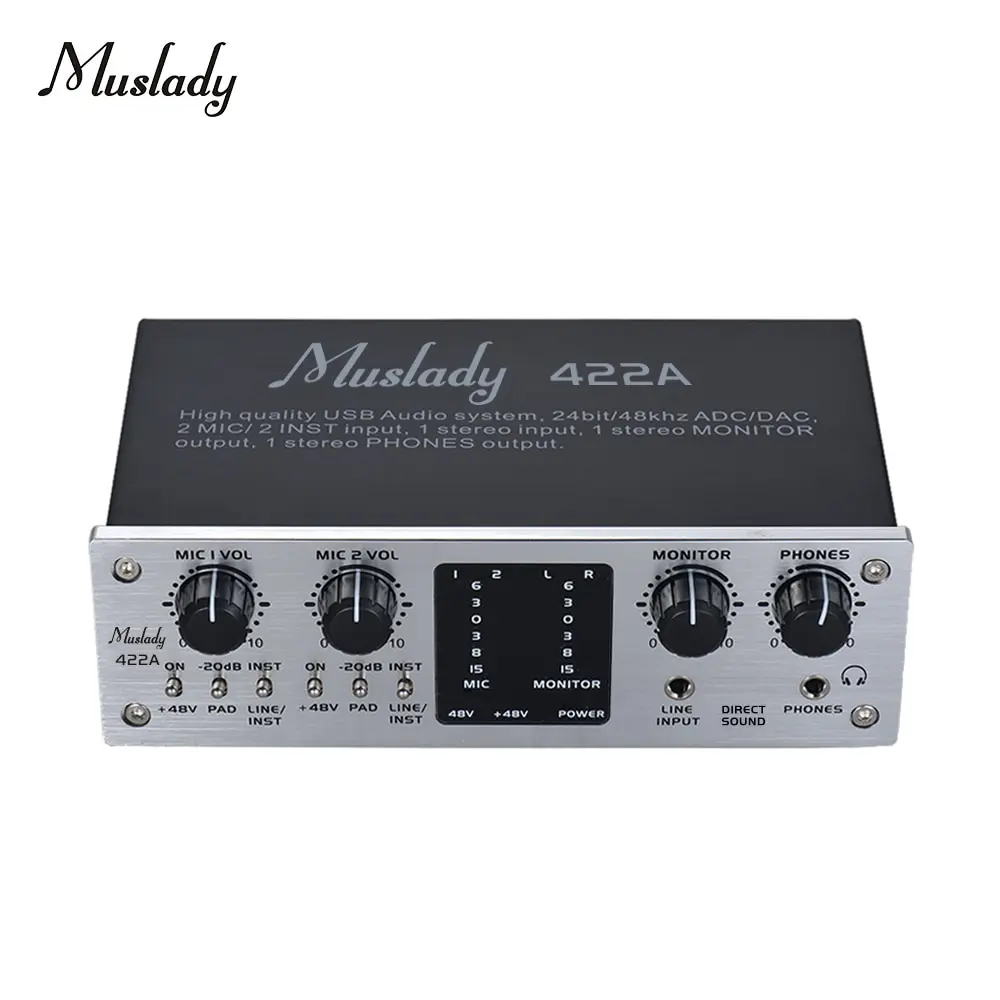 

Muslady 422A 4-Channel USB Audio System Interface External Sound Card +48V phantom power DC 5V Power Supply