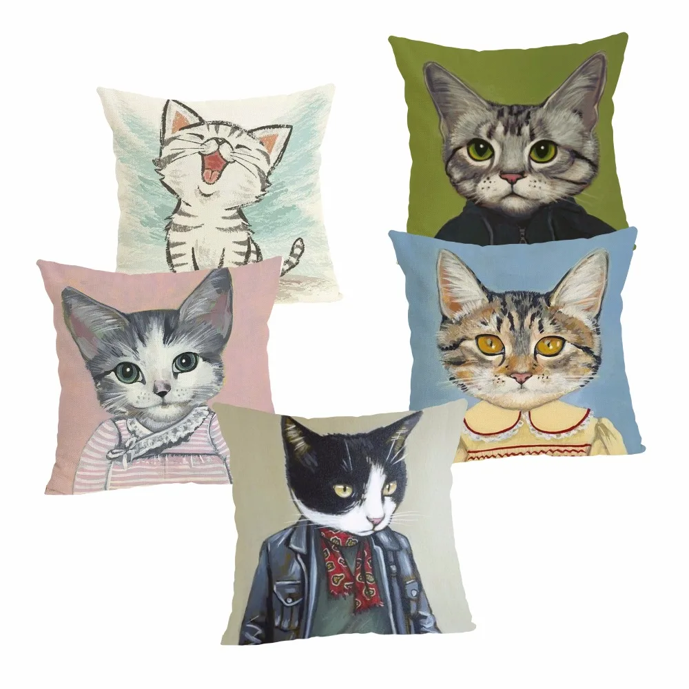 

Cute Cat Cushion Cover Cotton Linen Pillow Case Cartoon Dog Cushion Case Home Decorative Pillow Cover for Sofa Cojines 43x43cm