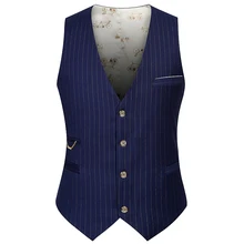 Новое поступление Модель на весну и осень Для мужчин полосатые мужские костюмы с жилетом Однобортный v-образным вырезом повседневный деловой жилет Для мужчин Рабочая жилетка W662