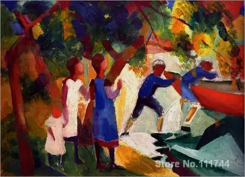 Абстрактное искусство expressionism Spielende Kinder am Wasser August Macke Картина Ручная роспись