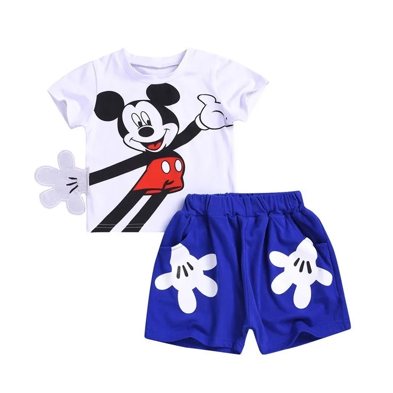 Disney/новая модная одежда для малышей; цвет черный, белый; летняя одежда для маленьких мальчиков с Микки Маусом; комплект одежды из хлопка для маленьких девочек; мягкая детская одежда