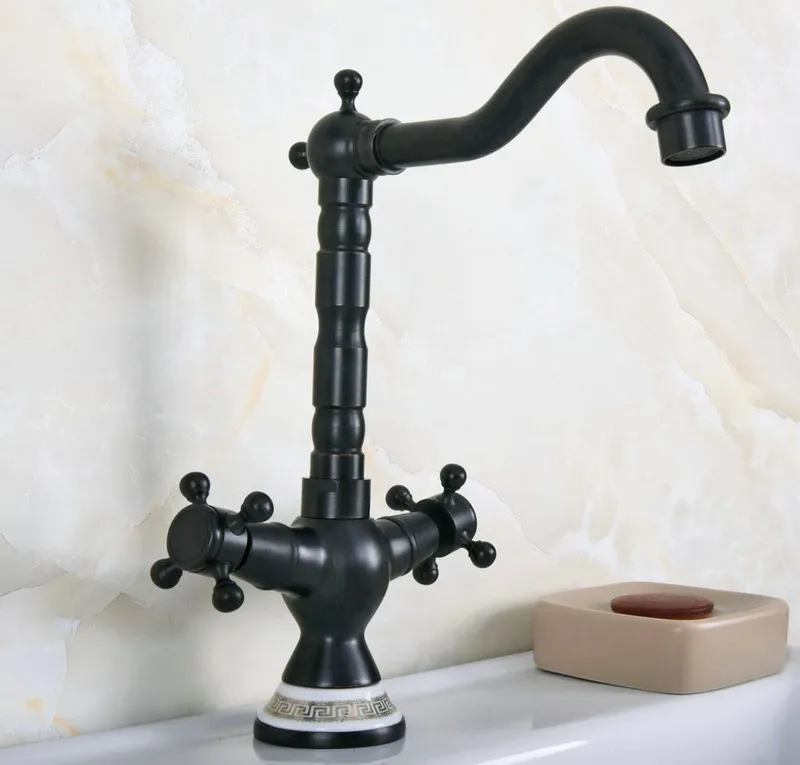 Black Oil Rubbed Bronze Ceramic Base Kitchen Wet Bar Bathroom Vessel Sink Faucet Single Hole Swivel Spout Mixer Tap anf648