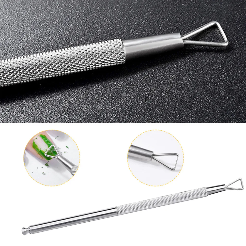 

HOT Triangle Head Nail Gel Polish Remover Tool Stainless Steel Stick Rod Cuticle Pusher Lacquer Cleaner Nail Art Care Tool