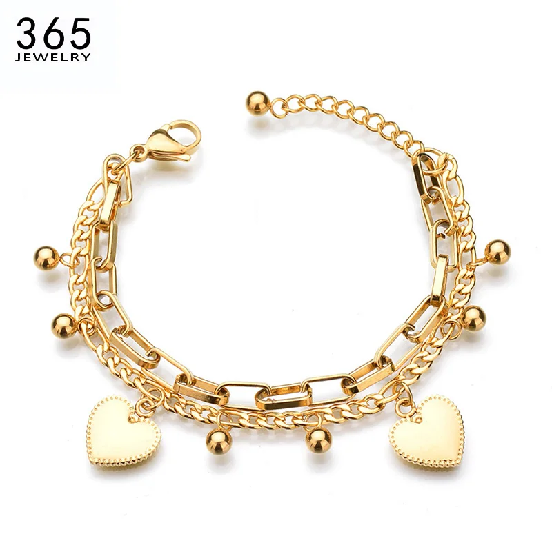 

2017 New Trendy Two Colour Stainless Steel Heart Women Bracelet Girl Friend Gift Velvet Packaging Drop shipping