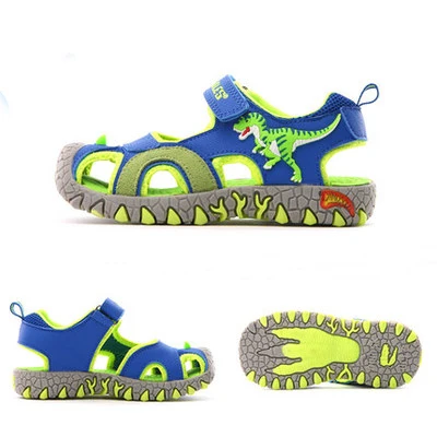 Детские резиновые сандалии с закрытым носком летние сандалии для мальчиков модные детские повседневные спортивные сандалии 3D обувь с принтом динозавра - Цвет: as picture