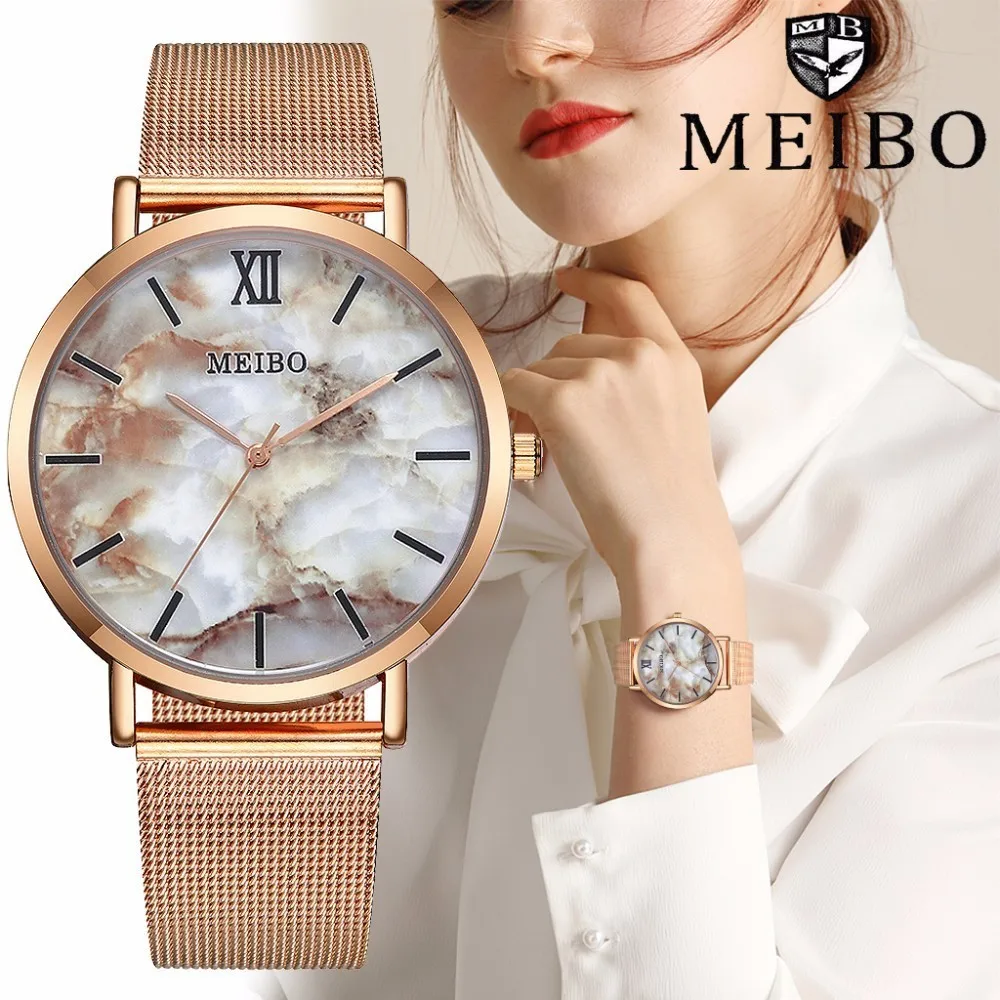 

Women Creative Ultra-thin Marble Watches Casual Luxury Quartz Watch Clock MEIBO Brand Relogio Feminino Dropshipping